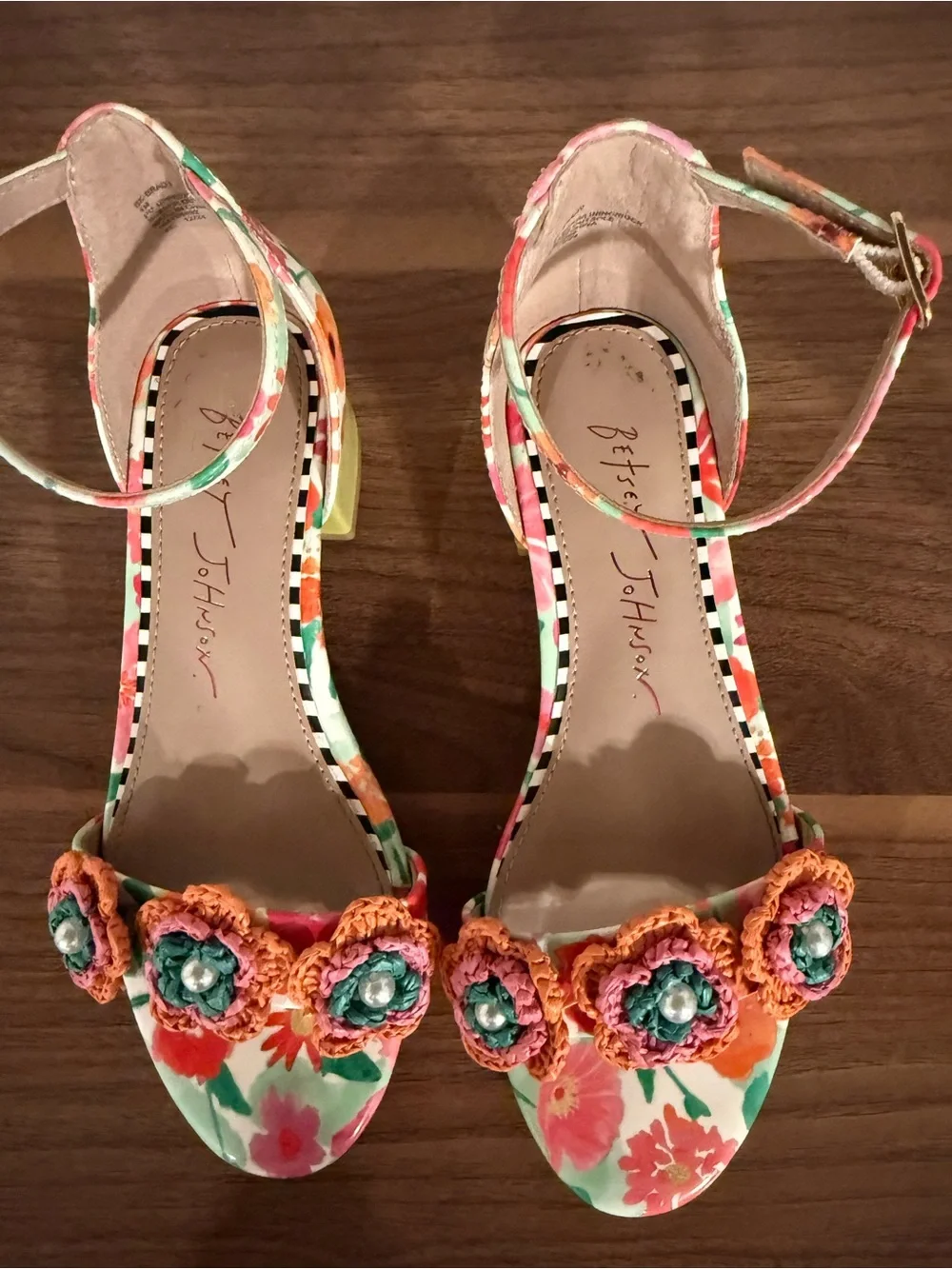 Betsey Johnson kids Multi Floral Crochet Flower Ankle-Strap Heels